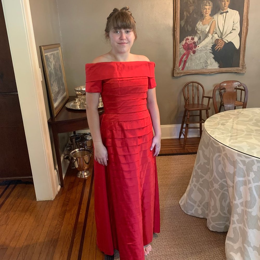 Red Vintage Off the Shoulder Gown